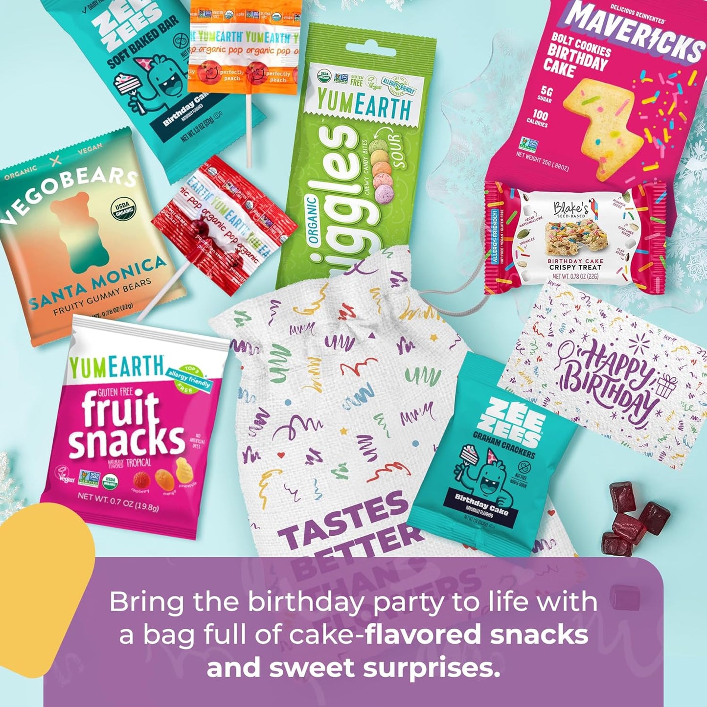 Bunny James Boxes Birthday Snacks Bag – Fun Birthday Party Favors, Cake-Flavored Treats, Candy & Snack Variety Pack for Kids, Teens & Adults