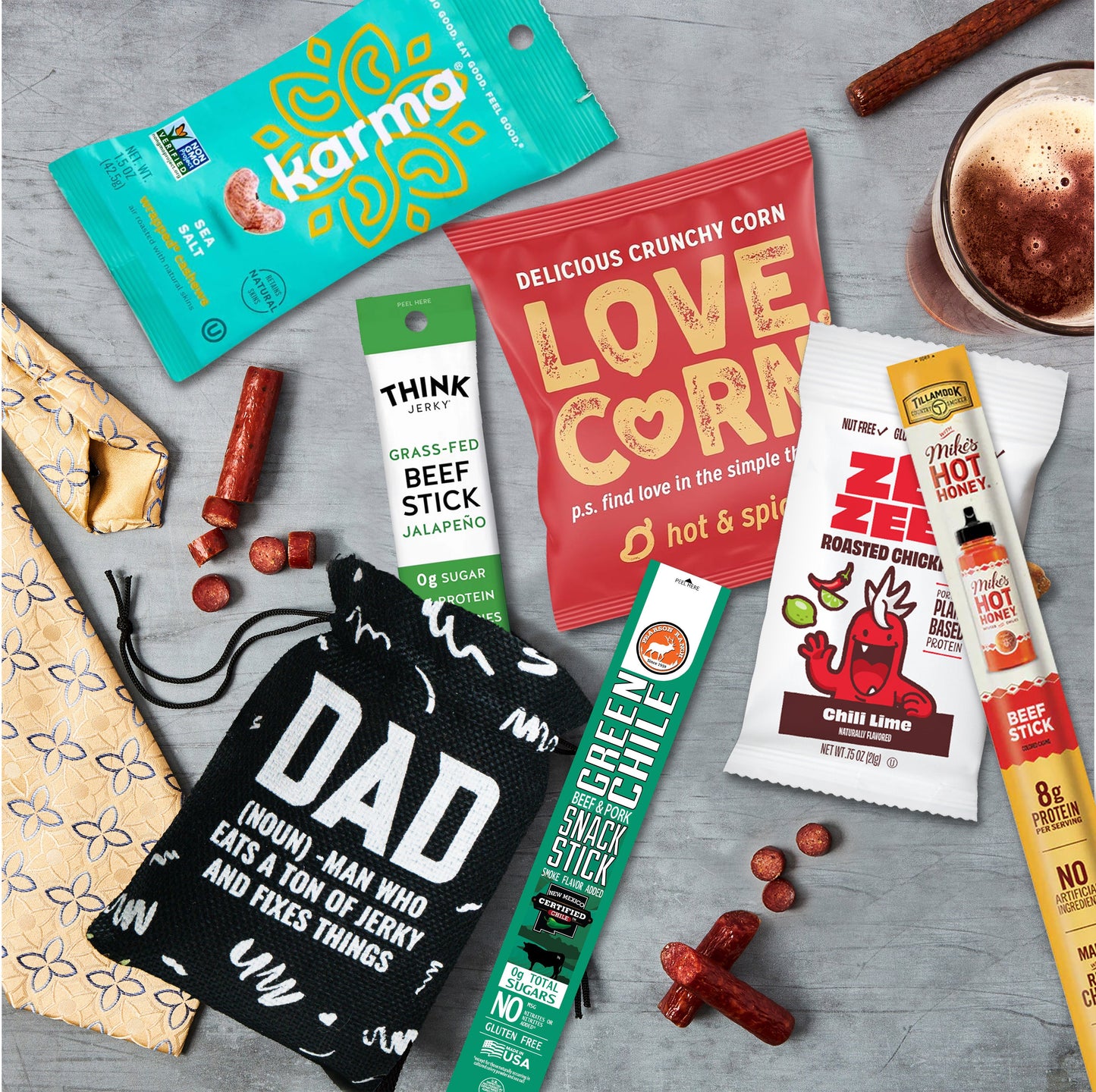 Bunny James Boxes Snack Spicy Jerky and Nuts Snacks Gift for Men - Jerky Gift in a Dad Bag Includes Variety Of Beef & Chicken Stick and Nuts - Surprise Gift From Daughter, Wife, Son