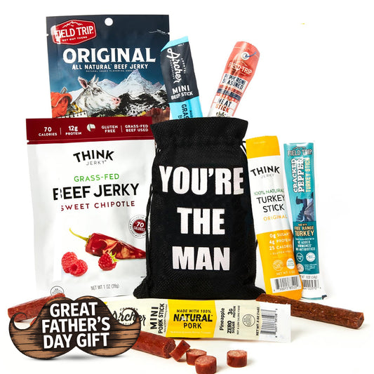 Jerky Gift Bag - Exotic Jerky Variety Pack in Fun You're the Man Bag