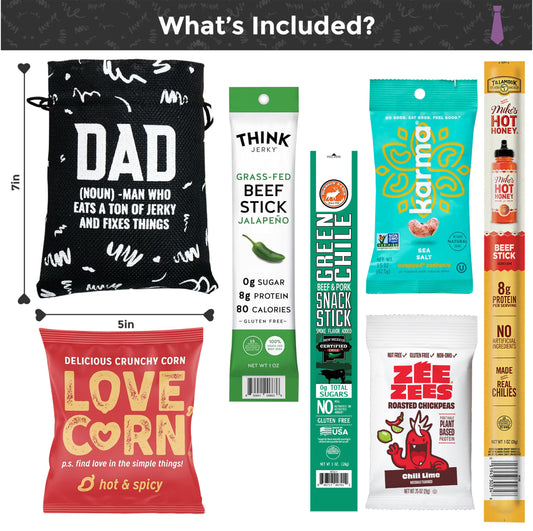 Spicy Jerky and Nuts Snacks Gift for Men - Jerky Gift in a Dad Bag Includes Variety Of Beef & Chicken Stick and Nuts - Surprise Gift From Daughter, Wife, Son