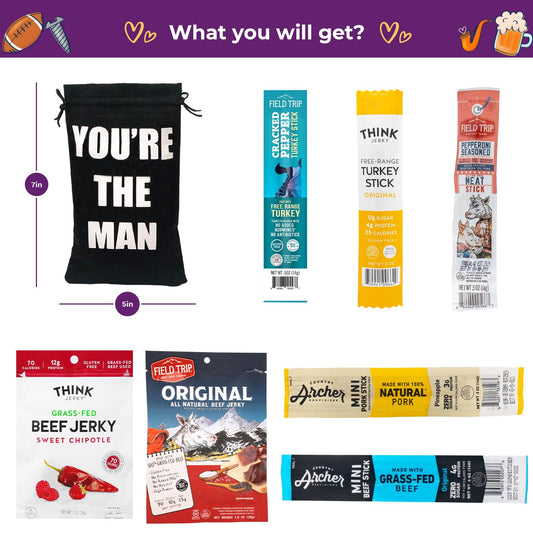 Jerky Gift Bag - Exotic Jerky Variety Pack in Fun You're the Man Bag