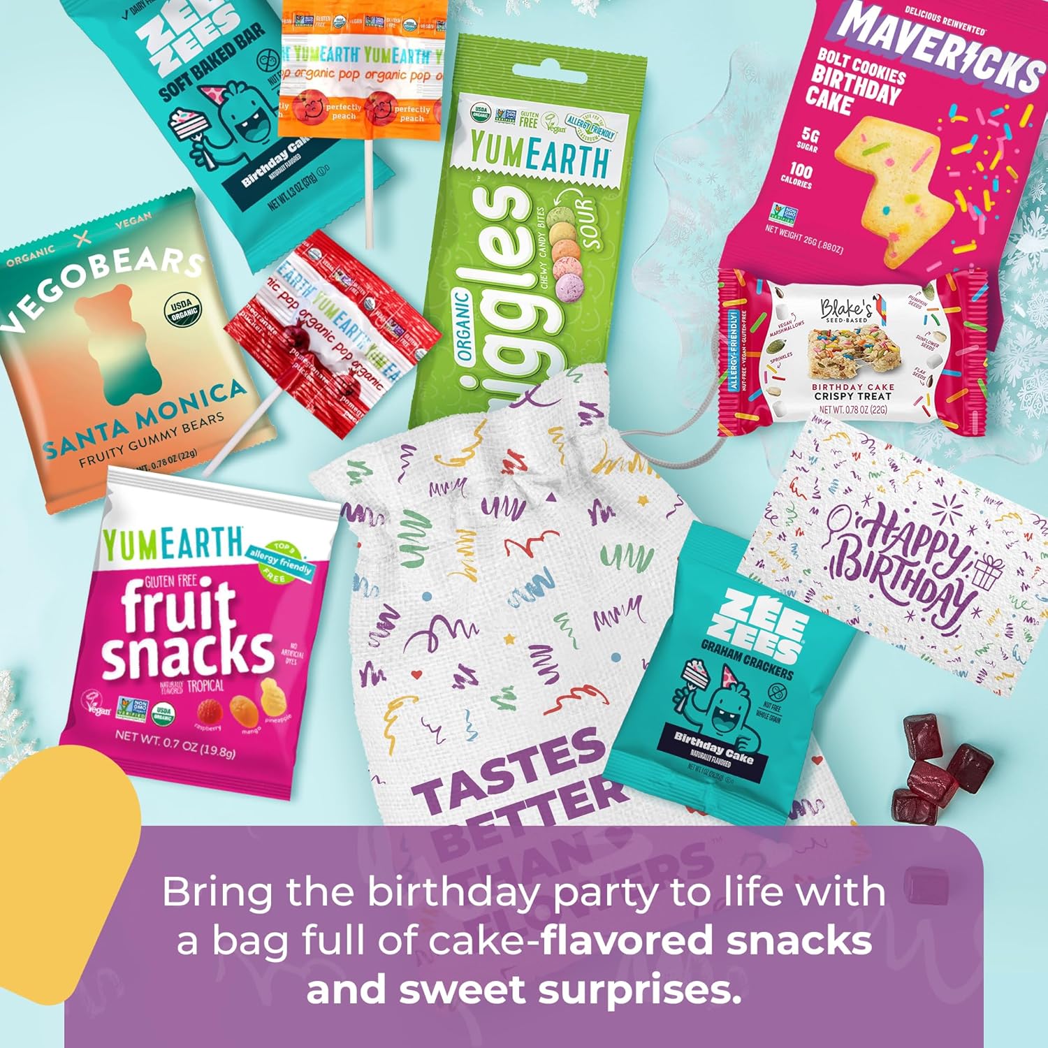 Bunny James Boxes Birthday Snacks Bag – Fun Birthday Party Favors, Cake-Flavored Treats, Candy & Snack Variety Pack for Kids, Teens & Adults