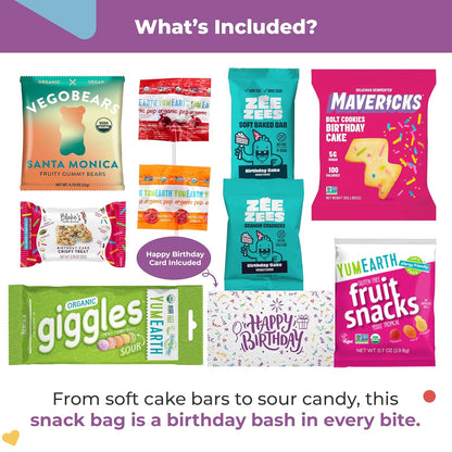 Bunny James Boxes Birthday Snacks Bag – Fun Birthday Party Favors, Cake-Flavored Treats, Candy & Snack Variety Pack for Kids, Teens & Adults