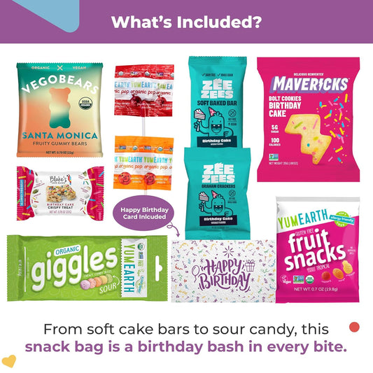 Bunny James Boxes Birthday Snacks Bag – Fun Birthday Party Favors, Cake-Flavored Treats, Candy & Snack Variety Pack for Kids, Teens & Adults