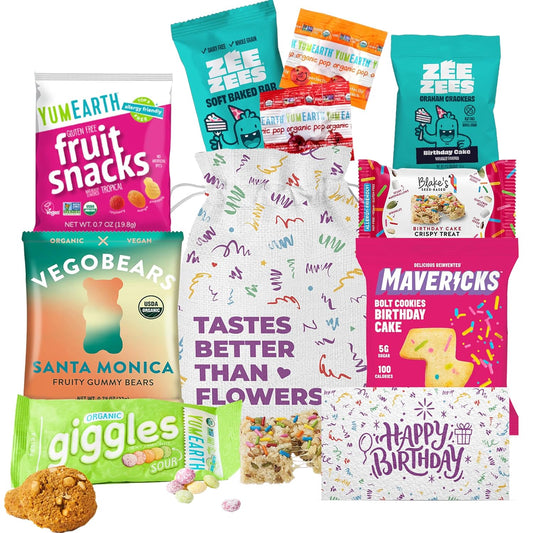 Bunny James Boxes Birthday Snacks Bag – Fun Birthday Party Favors, Cake-Flavored Treats, Candy & Snack Variety Pack for Kids, Teens & Adults