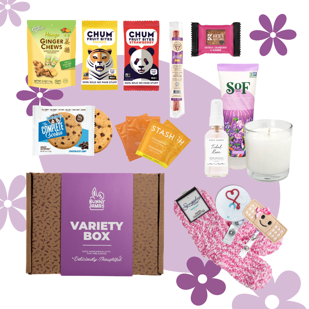 Bunny James Boxes Great Nurse Gifts- Variety Of Fruity Snacks, Nurse Badge Reel, Great Nurse Week Thank You Gift, Nurse Appreciation Gift, Nurse Care Package