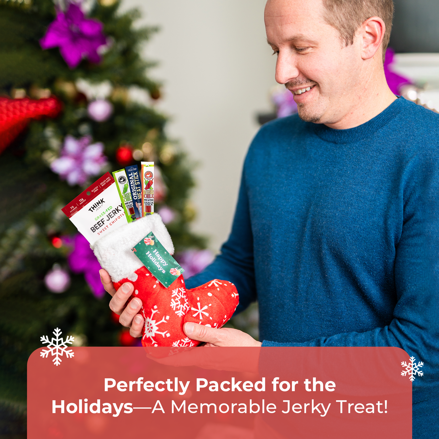 Bunny James Boxes Holiday Jerky Stocking: A Festive Red Stocking Stuffed with Delectable Jerky Treats Including Beef and Turkey Sticks Perfect for Gift Giving