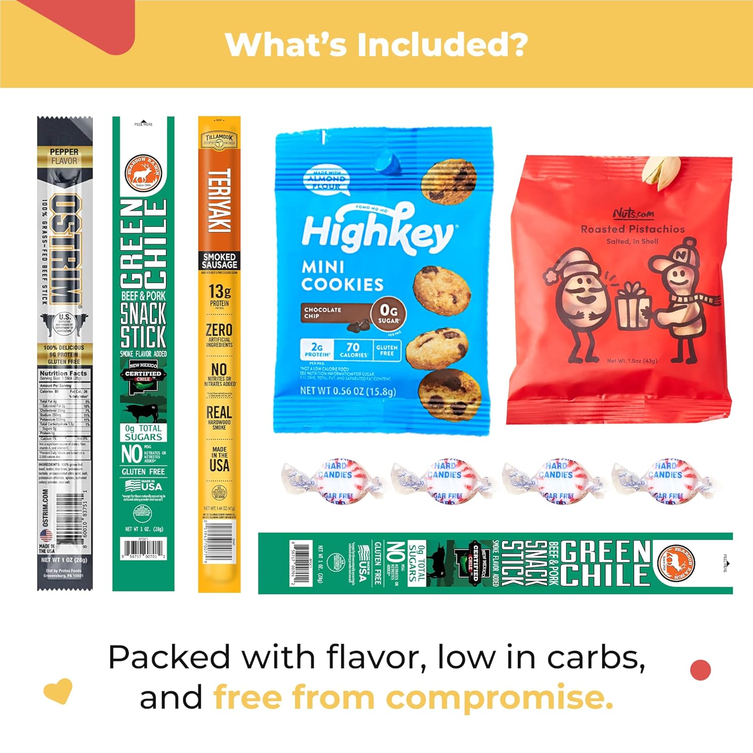 KETO Ultra Low Carb Snacks Care Package with High Fat Ketogenic Food Care Package with Cookies, Jerky – 10-Piece Healthy Diet Gift Bag for Men & Women