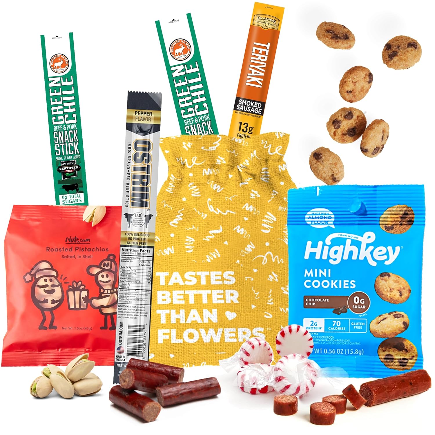 KETO Ultra Low Carb Snacks Care Package with High Fat Ketogenic Food Care Package with Cookies, Jerky – 10-Piece Healthy Diet Gift Bag for Men & Women