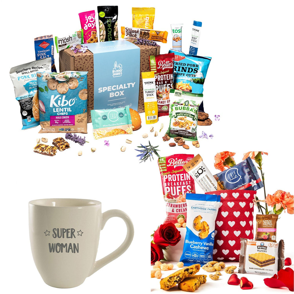 Bunny James Boxes Self-Care Diabetic Friendly Mother's Day Gift Bundle - Low Sugar Snacks, Healthy Treats, Perfect Gift for Diabetic Moms