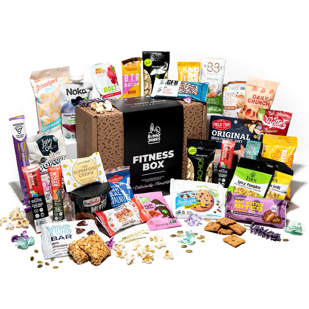 Bunny James Boxes Snack Boxes Deluxe High-Protein Snack Box: Organic, Non-GMO Bars, Nuts, Jerky & More