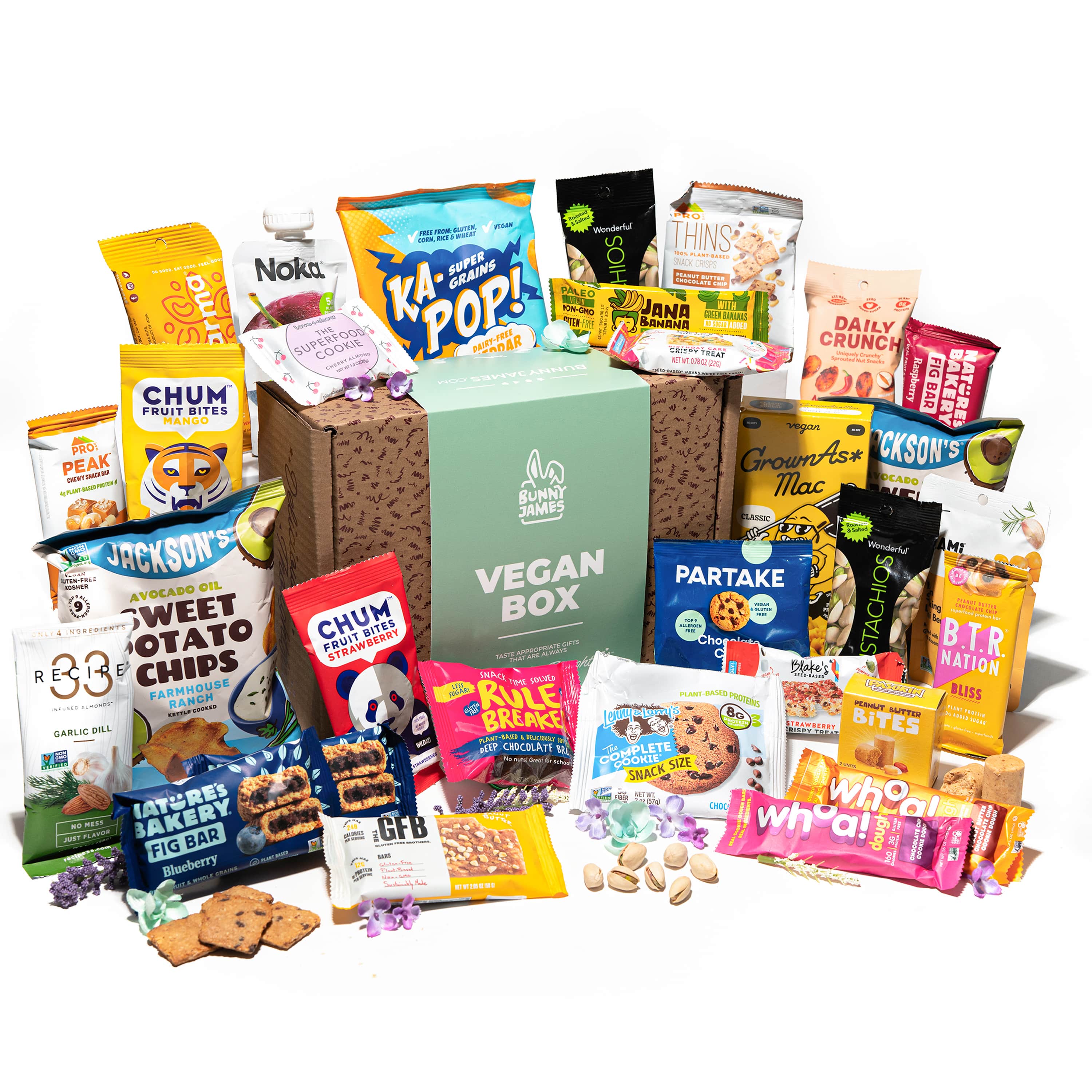 Deluxe Vegan Snack Box, Cookies, Protein, Fruit, Nuts, Bars, Chips