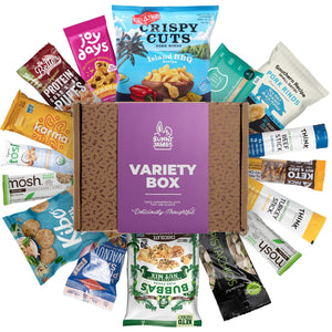 Bunny James Boxes Snack Boxes Diabetic Snack Gift Box: Low Sugar Chips, Candy, Jerky & Nuts