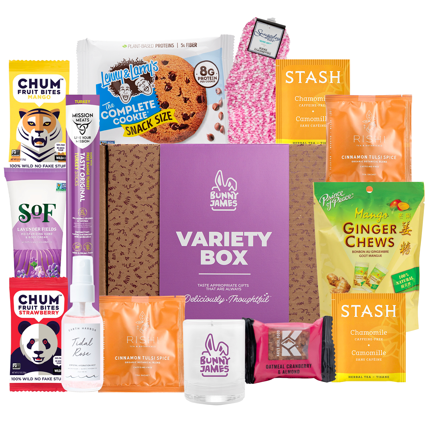 Bunny James Boxes Snack Boxes Wellness Gift Basket for Women: 14-Piece Self-Care Set with Snacks, Tea & Body Care | Perfect Teacher's Appreciation Gift