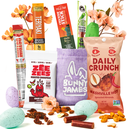Bunny James Boxes Snack Gift Bag Spicy & Savory Snack Bag: Jerky & Nuts Variety