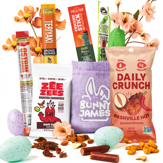 Bunny James Boxes Snack Gift Bag Spicy & Savory Snack Bag: Jerky & Nuts Variety