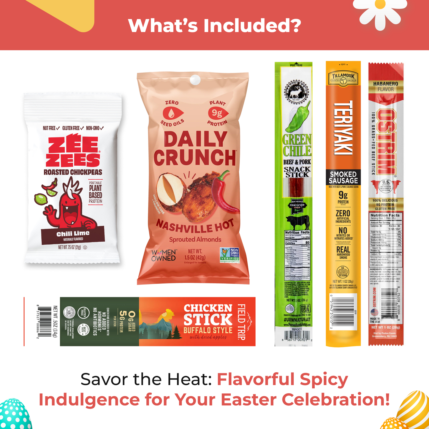 Bunny James Boxes Snack Gift Bag Spicy & Savory Snack Bag: Jerky & Nuts Variety