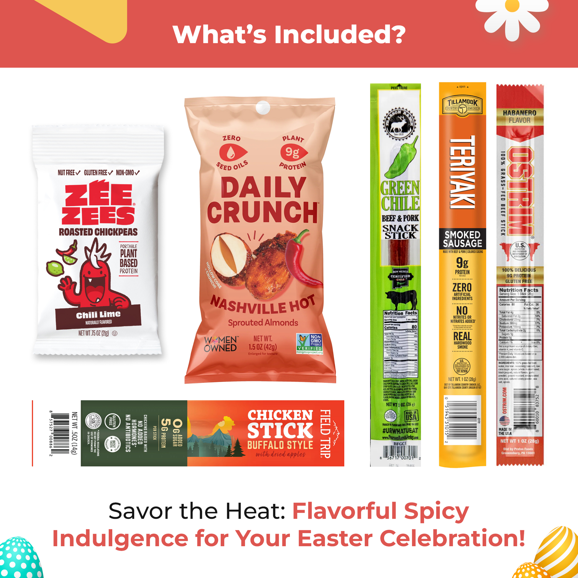 Bunny James Boxes Snack Gift Bag Spicy & Savory Snack Bag: Jerky & Nuts Variety