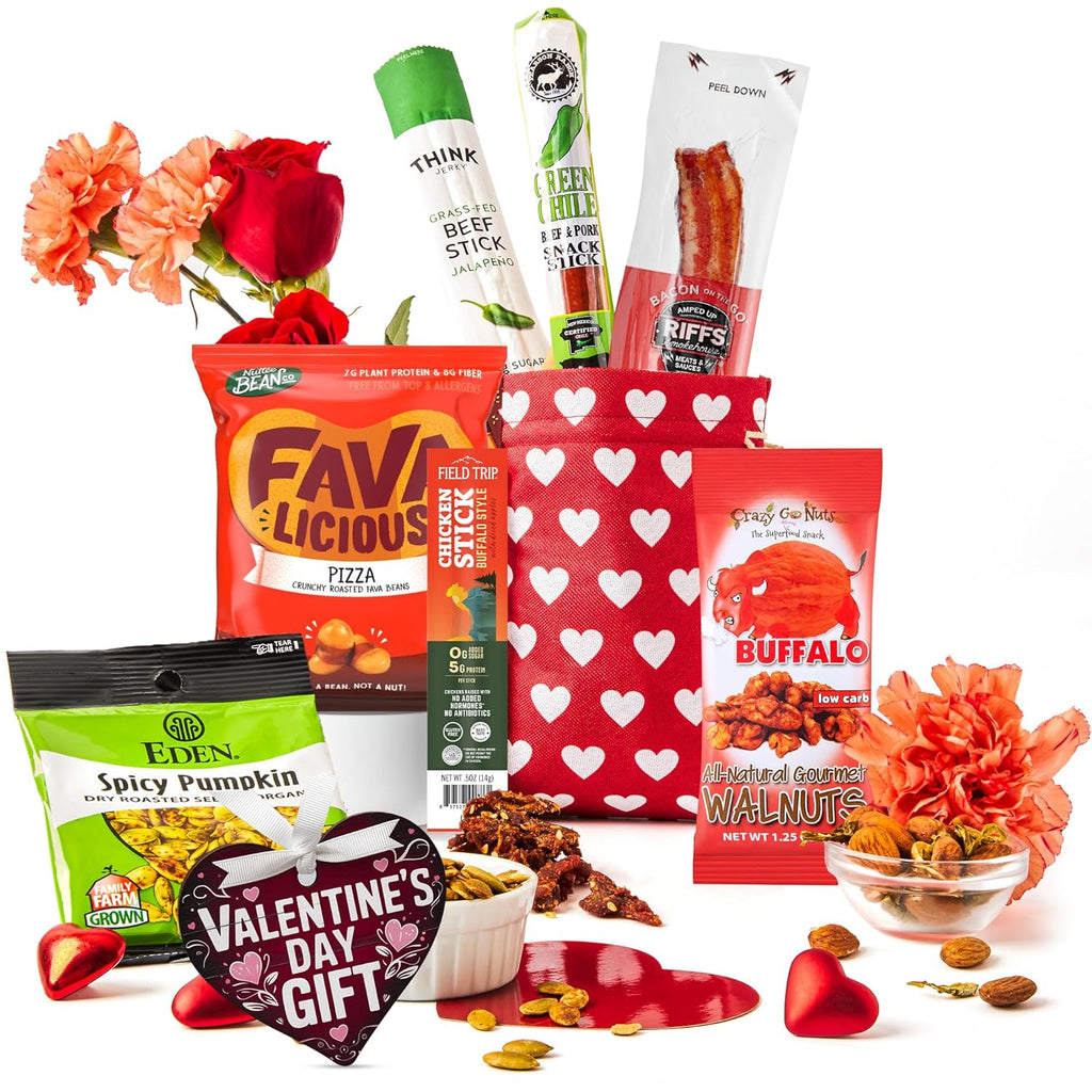 Bunny James Boxes Snack Jerky & Nuts Spicy Valentine’s Day Snack Gift Bags – Jerky, Nuts & Keto-Friendly Treats