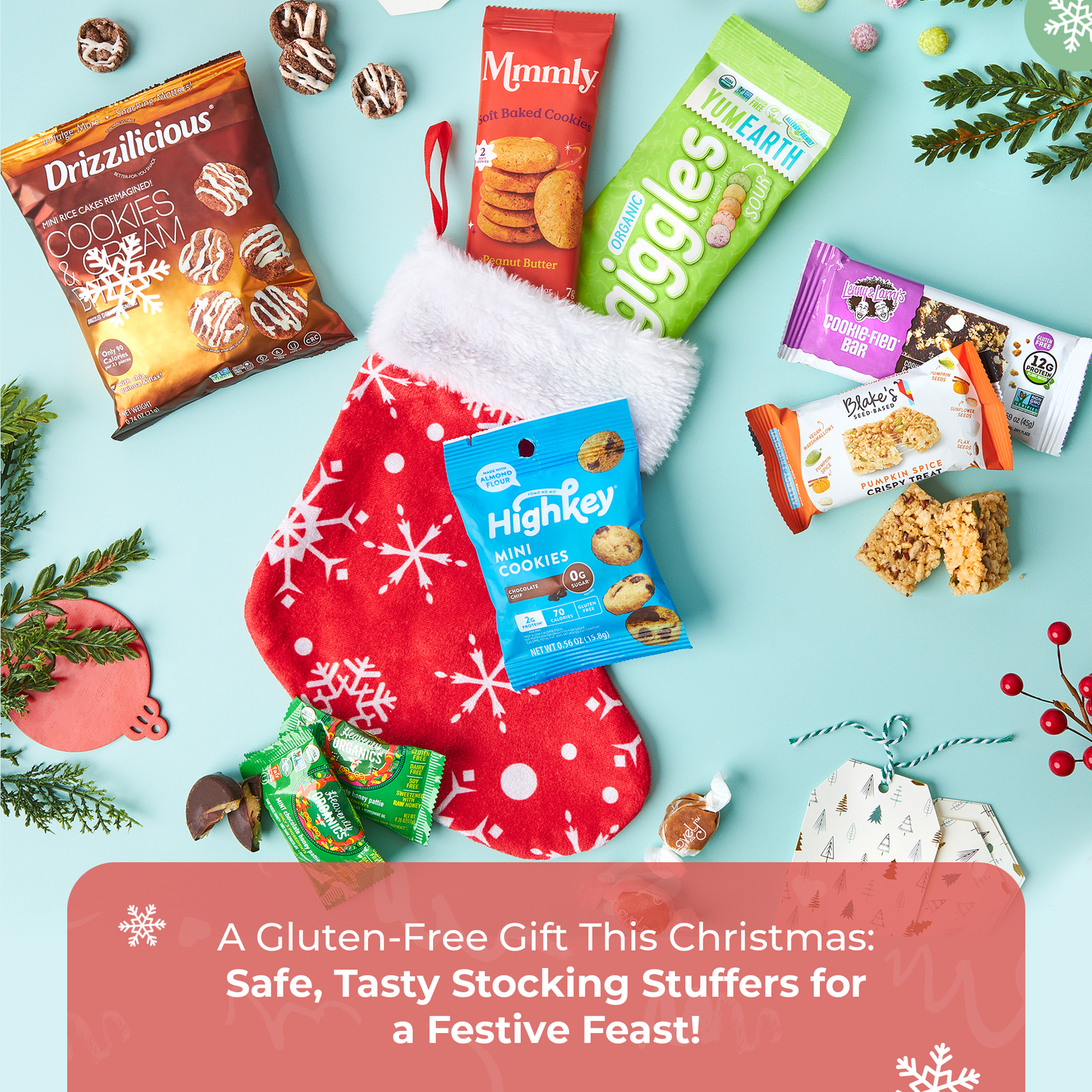 Bunny James Boxes Stocking Gluten Free Holiday Stocking: A Festive Red Stocking Brimming with Sweet Treats like Cookies, Caramels, and Crispy Delights Perfect for Gifting