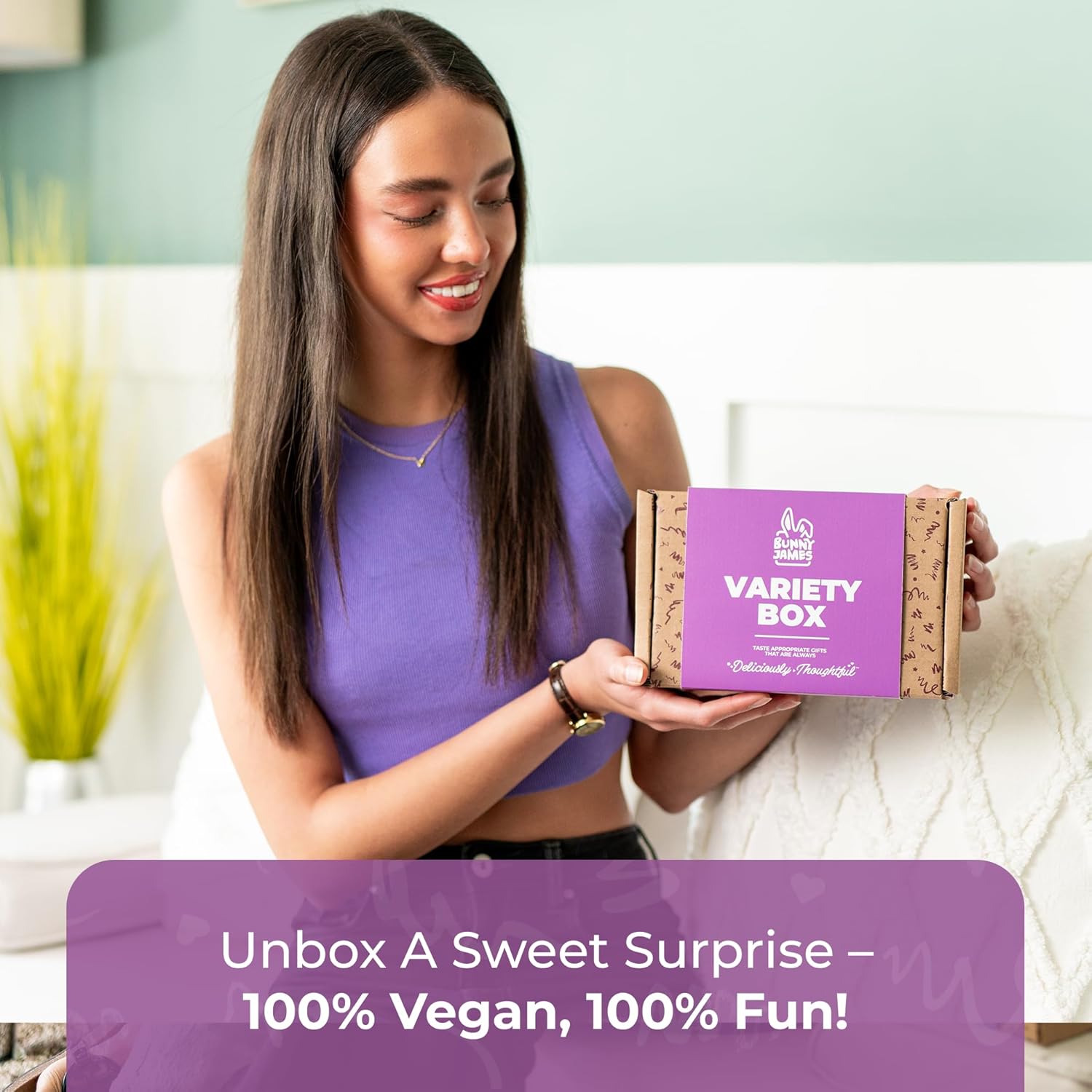 Bunny James Boxes Vegan Box Healthy Vegan Candy Gift Box - Mix Of Sour and Sweet Vegan Candy - Great Vegan Gift Basket Alternative, Amazing Gifts For Her and College Student Gift Care Package