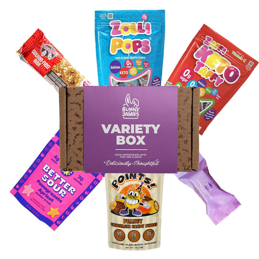 Bunny James Boxes Vegan Box Healthy Vegan Candy Gift Box - Mix Of Sour and Sweet Vegan Candy - Great Vegan Gift Basket Alternative, Amazing Gifts For Her and College Student Gift Care Package