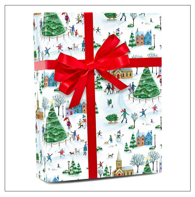Bunny James Boxes Christmas Snow Village Gift Wrap (Bow not included)
