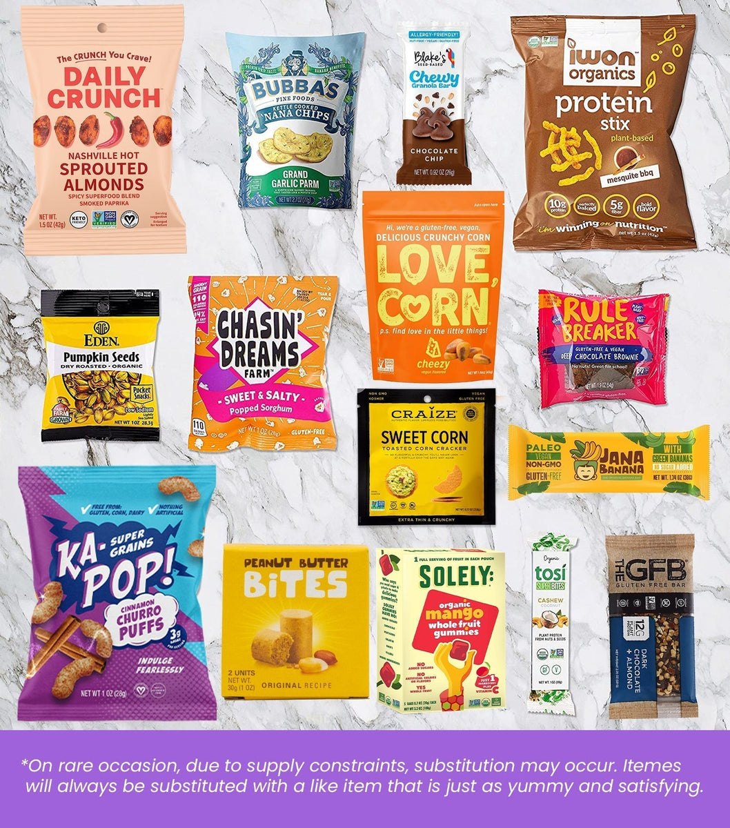 Premium Vegan & Gluten Free Box Assortment (15 Snacks) Bunny James Boxes
